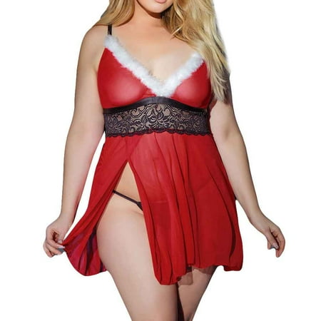 

Gaiseeis Women Christmas Plus Size Dress Pajamas Lingerie Sexy Sleeveless Underwear Red XXXL