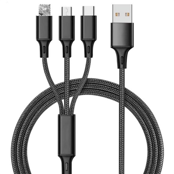 Multi Charging Cable 2Pack 3 in 1 Multi USB Charger Cable Nylon Braided Multiple USB Fast Charging Cord 2.4A Data Sync Lightning and Type C Micro USB Port Connectors for All Cell Phones Tablets