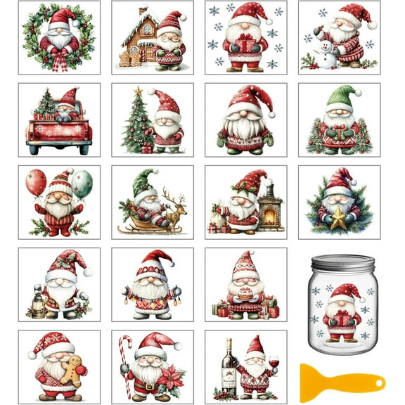 18 Sheets Christmas Gnome Transfer Stickers 3.9x3.6inch Christmas Tree Colorful Transfer Decal Rub on Transfer