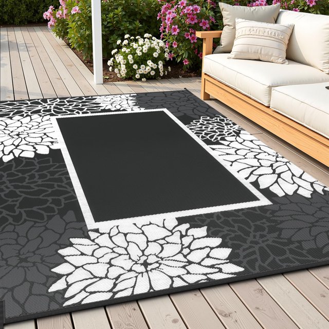 Outdoor Rug Carpet RV Camping MatPatio Rug with Led Strip Lights x ft Portable Outdoor Area Rug for Deck Picnic Balcony Backyard Porch Beach Reversible &
