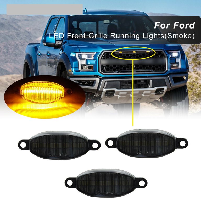 4X Smoked Lens Amber LED Front Grille Running Lights Raptor Style For 4X Smoked Lens Amber LED Front Grille Running Lights Raptor Style For