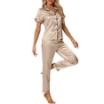 thumbnail image 4 of Conjunto de pijama de 2 piezas para mujer INSPIRE CHIC, camisa de dormir con botones y pantalones, ropa de noche, color champán, 4 of 6