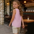 thumbnail image 4 of Maean Girl's Cotton Linen Tank Top Plaid Crew Neck Sleeveless Shirts Summer Lightweight Breathable Beach Clothes, 4 of 7