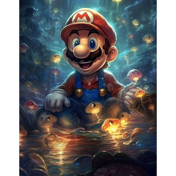 DIY 5D Mario Diamond Painting Kit,12 X 16 Inch Round Full Drill Crystal Rhinestone Embroidery Cross Stitch Arts Craft Canvas for Home Wall Decor