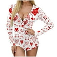 thumbnail image 5 of Samickarr One Piece Nightwear Pajamas Bodysuits for Women Valentine's Day Shorts Butt Flap Pajamas for Women Sexy Deep V Neck Long Sleeve Button-down Front Lingerie Bodycon Rompers Jumpsuit Pajamas, 5 of 7
