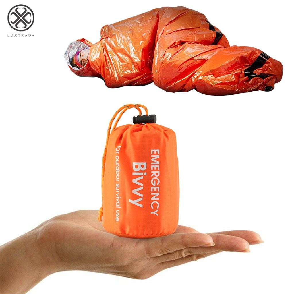 Portable Waterproof Survival Bivy Sacks Orange Reusable Emergency Sleeping Bag Thermal Envelope Sleeping Bag for Outdoors Camping Hiking Survival Sleeping Bag 