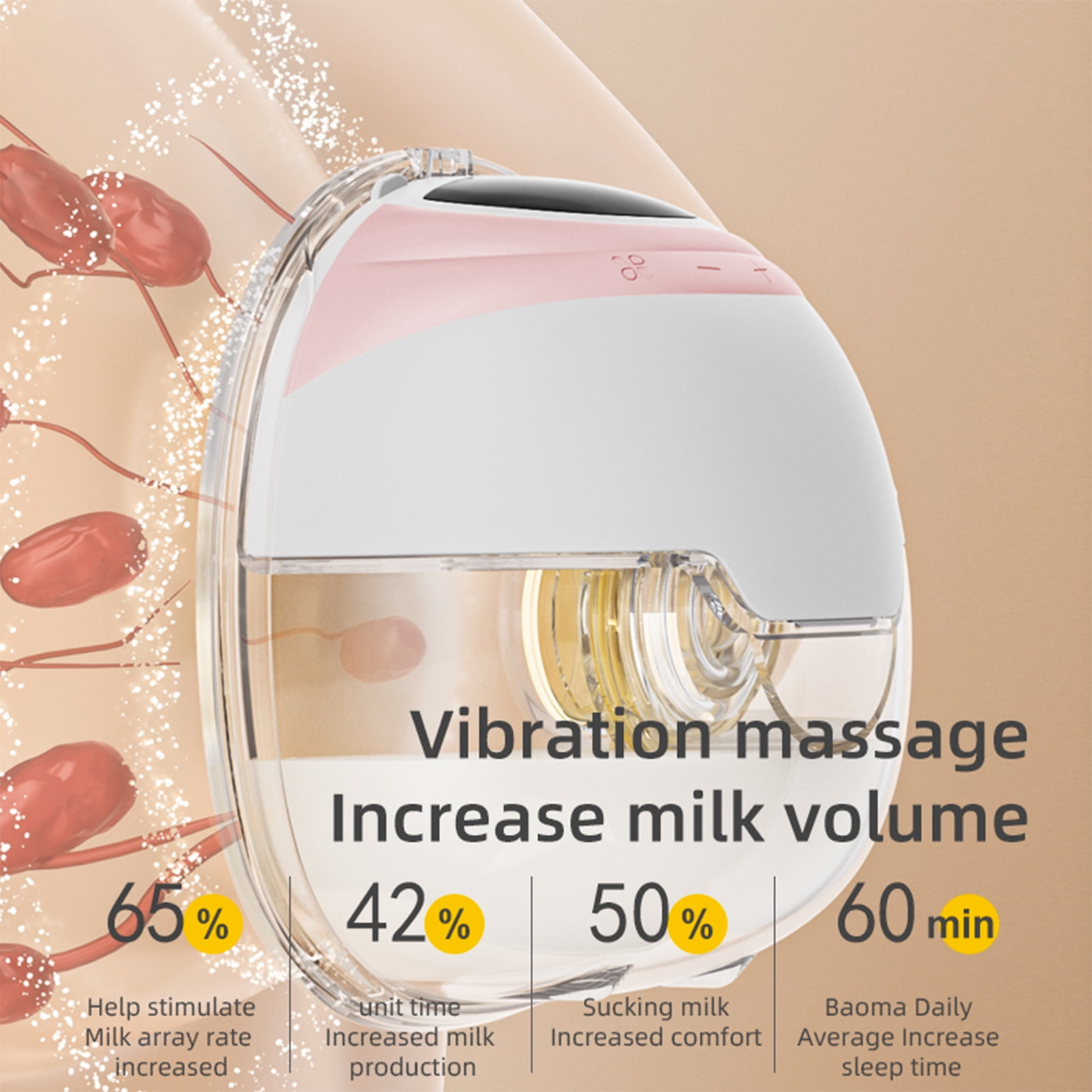 NFTIGB Hands-Free Wearable Breast Pump, Electric Wireless Portable Breastpump with 3 Modes and 9 Suction Levels, 240ml Capacity (8.11 oz), Includes 4 Flange Sizes, 1200mAh Battery, White/Pink