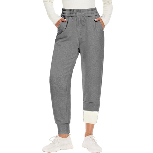 Gibobby Pantalones para mujer para el frío Pantalones de jogging para mujer forrados con 2 bolsillos CordónPantalones deportivos largos de cintura alta(GY2,G)