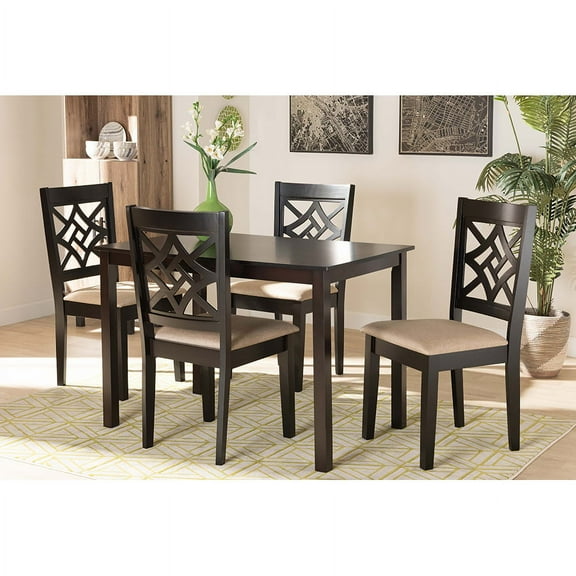 Baxton Studio Nicolette Modern and Contemporary Sand Fabric Upholstered and Dark Brown Finished Wood 5-Piece Dining Set