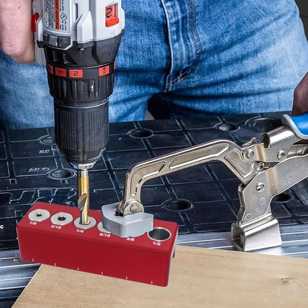 Vertical Pocket Hole Jig Woodworking Dowel Drill Guide Self Centering 6 Hole Drill Bit Guide Jig Positioner Locator