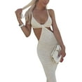 thumbnail image 5 of Douhoow  Women Cut Out Dress Knitted Spaghetti Strap Long Dress Summer Bodycon Dress, 5 of 6