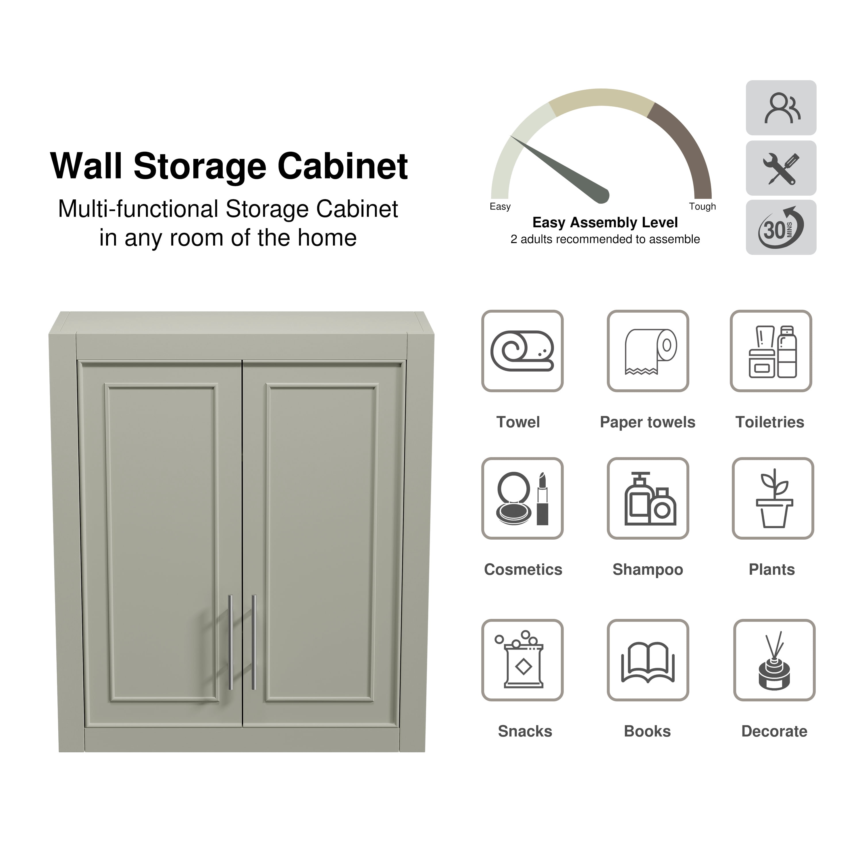 Modern Rectangle Wood Medicine Cabinet Wall Mount Bathroom Cabinet Wall Cabinet,Gray