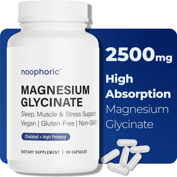 Noophoric 2500mg Magnesium Glycinate Chelated - Sleep Aid, Anxiety & Stress Relief Supplement, 90 Capsules