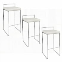 Set of 3 Contemporary Stainless Steel Barstools with White Faux Leather by LumiSource - Stackable & Comfortable