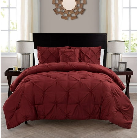 Queen Carmen Pintuck Duvet Cover Set Burgundy - VCNY