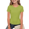 thumbnail image 2 of BLTIBY Girls Cap Sleeve Shirts Crew Neck Cute Summer Ruffle Hem Tops Loose Casual Short Sleeve Tees Soft Kids Clothes Green 5-6 Years, 2 of 9