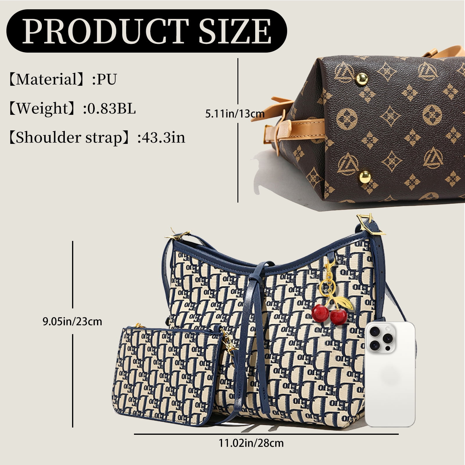 Stylish Handbag for Women - Crossbody Bag With Adjustable Strap, Hard Wearing & Fashionable Shoulder Bag, Including Cherry Keychain(Dark Blue)