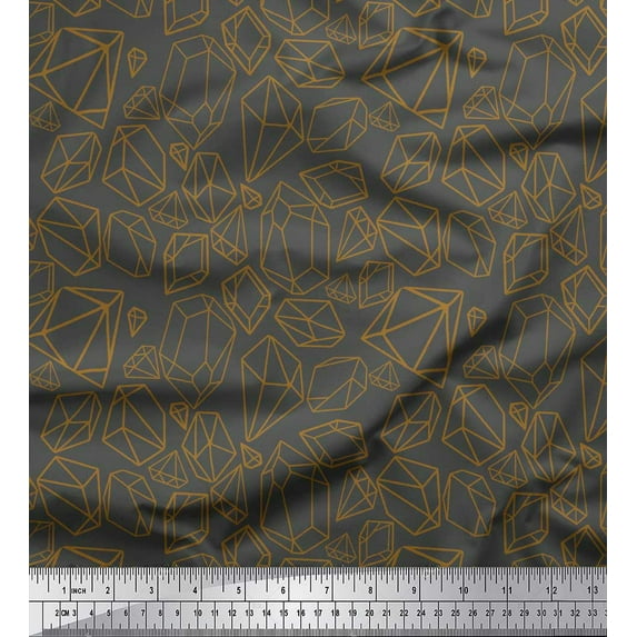 Soimoi Gray polyester Crepe Fabric Stone & Diamond Geometric Printed Craft Fabric by the Yard 42 Inch Wide