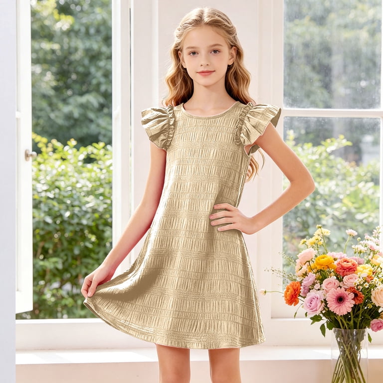 beige toddler girl dress Beige Girl Dress for Kids 1st Toddler Holiday Party Gown J463 Beige / child-2