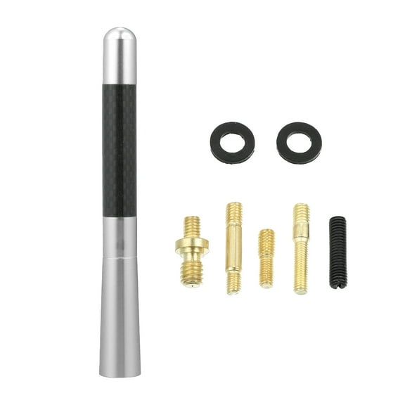 Unique Bargains 1 Set 12cm 4.7" Car AM FM Radio Signal Antenna Mast Universal Carbon Fiber Pattern Silver Tone