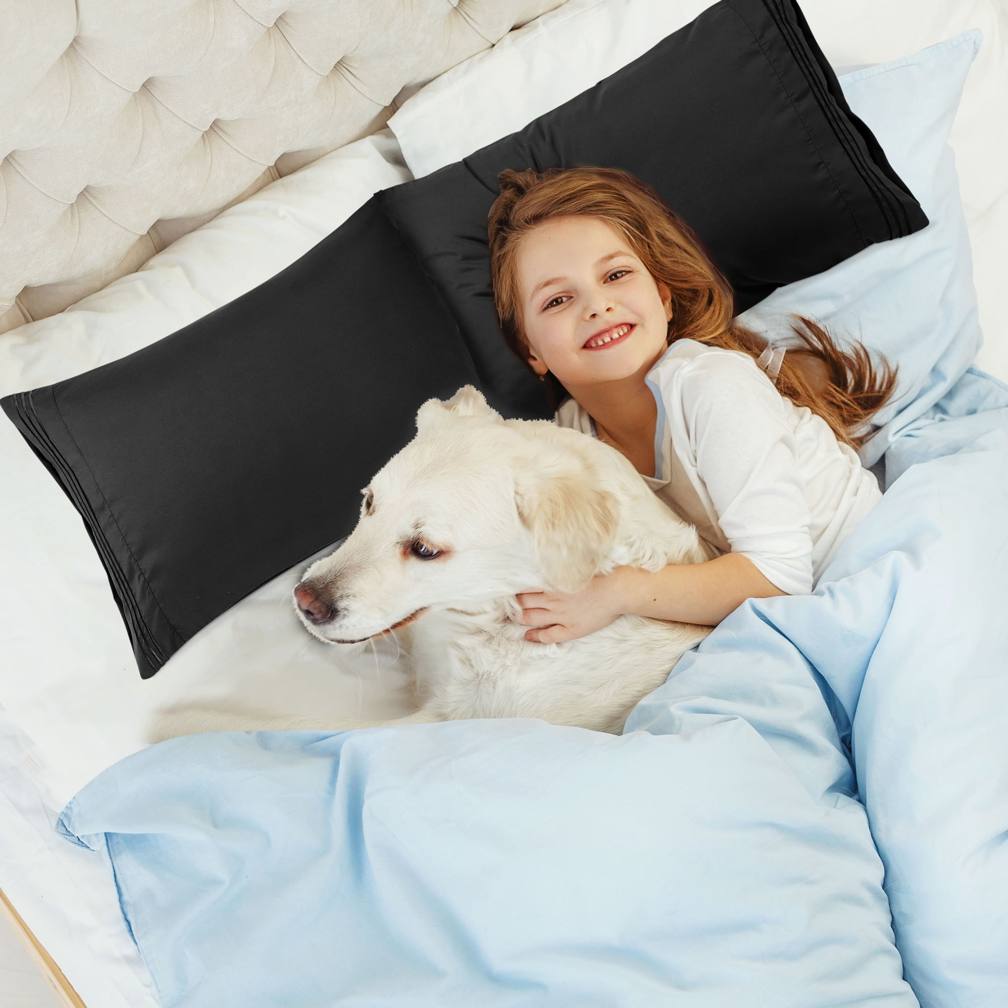 Unique Bargains Polyester Microfiber Soft With Zipper Pillowcases 2 Pcs Black Euro