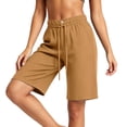 thumbnail image 5 of Omexry Maternity Shorts Plus Size Women's Casual Shorts Drawstring Waist Rolled Cuff Hem with Side Pockets Summer Beachwear Khaki XXL, 5 of 8