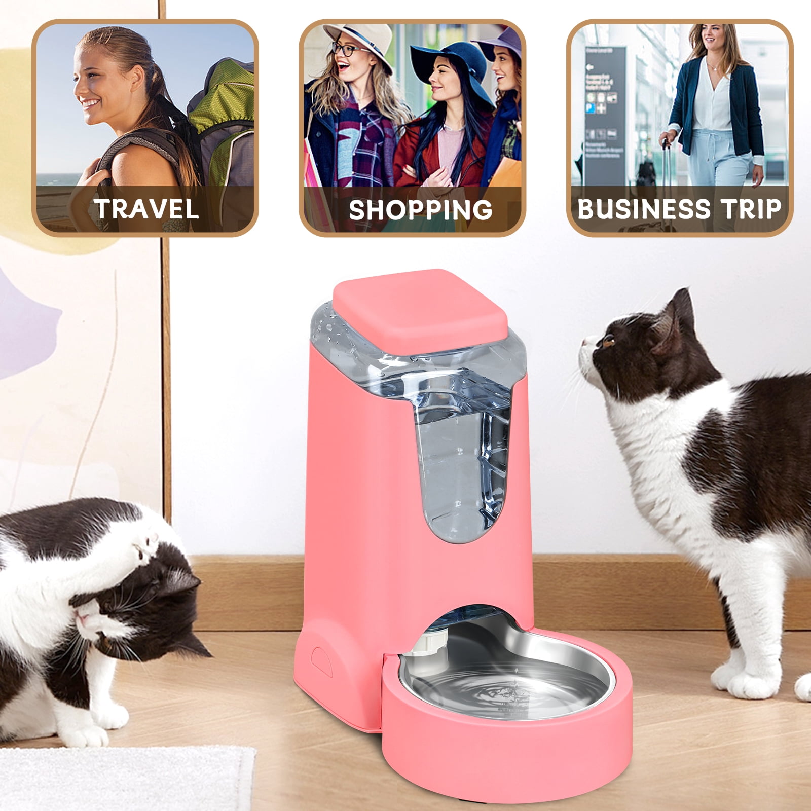 2 Pack Cat Automatic Feeder and Water Dispenser with Stainless Steel Bowl Pet Dog Gravity Food Feeder and Waterer for Small Medium Pets Puppy Kitten