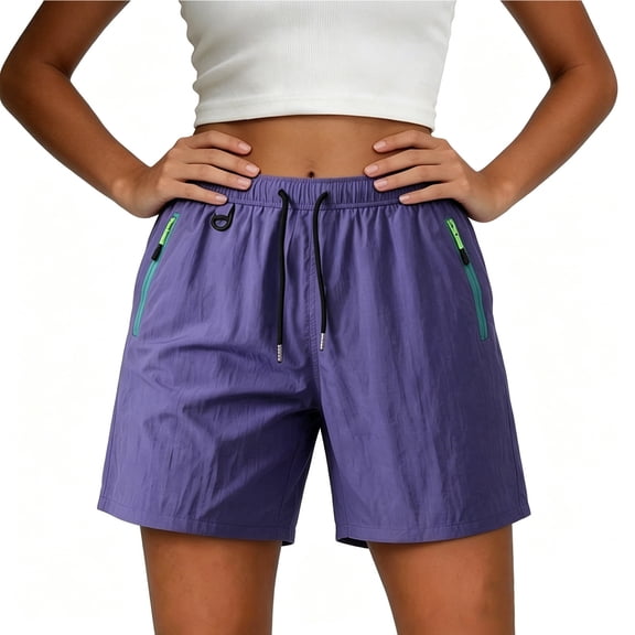 aohooy Women's Workout Shorts for Athletic Gym Running Shorts with Zipper Pocket Quick Dry Lightweight Basketball Exercise Shorts Purple,L