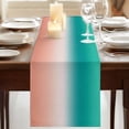 thumbnail image 3 of Teal Pink Ombre Burlap Cotton Table Runner 16x72 Inches Long, Modern Gradient Abstract Art Farmhouse Table Runners, Outdoor Dining Tablecloths Decor for Baby Shower/Party/Wedding, 3 of 8