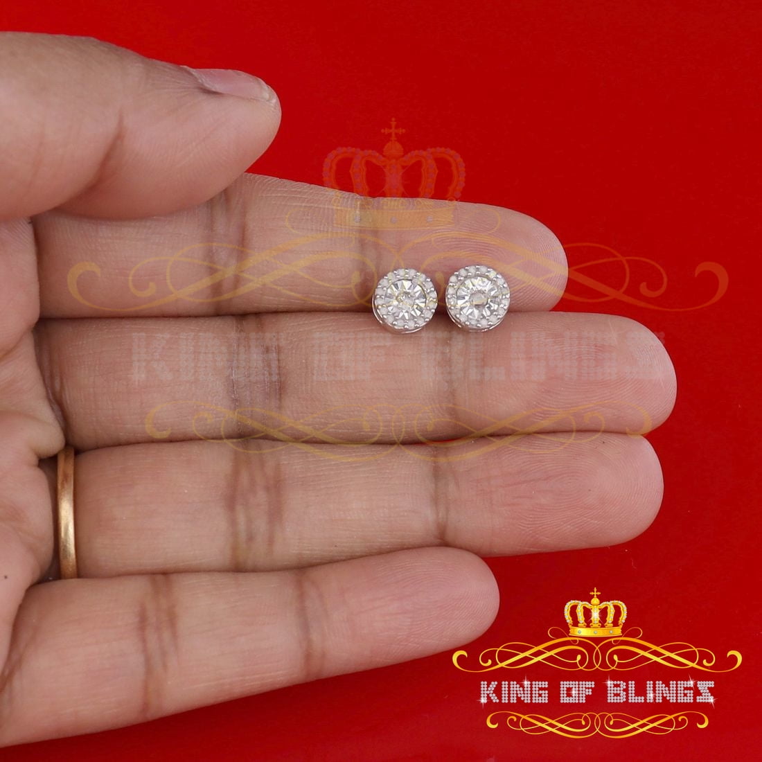 King of Bling's 925 Sterling Silver 0.15ct Diamond For Women's/ Men's White Stud Round Earrings