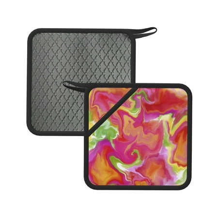 

2pcs Silicone Anti-Hot Hot Pads Oven Mitts Heat Resistant Pot Holders With Pockets Non Slip Oven Glove Potholder For Kitchen Cooking Bbq Baking 7.1in Liquid Fluid Wavy Marble