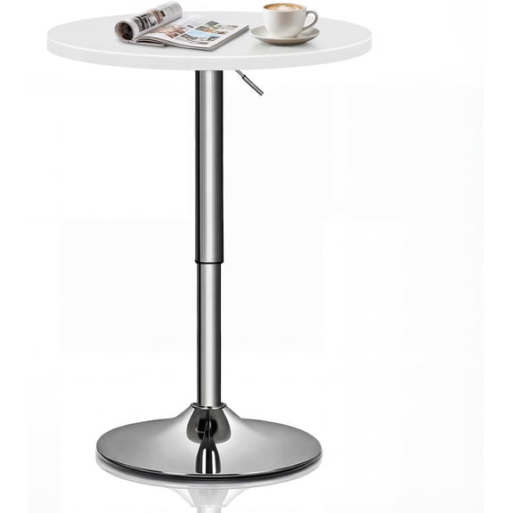 Alpinel 23.5" Round Adjustable Height Bar Table, 27.5"-36" Range, 360° Swivel MDF Top Pub Table for Dining, Café, Cocktail (White)