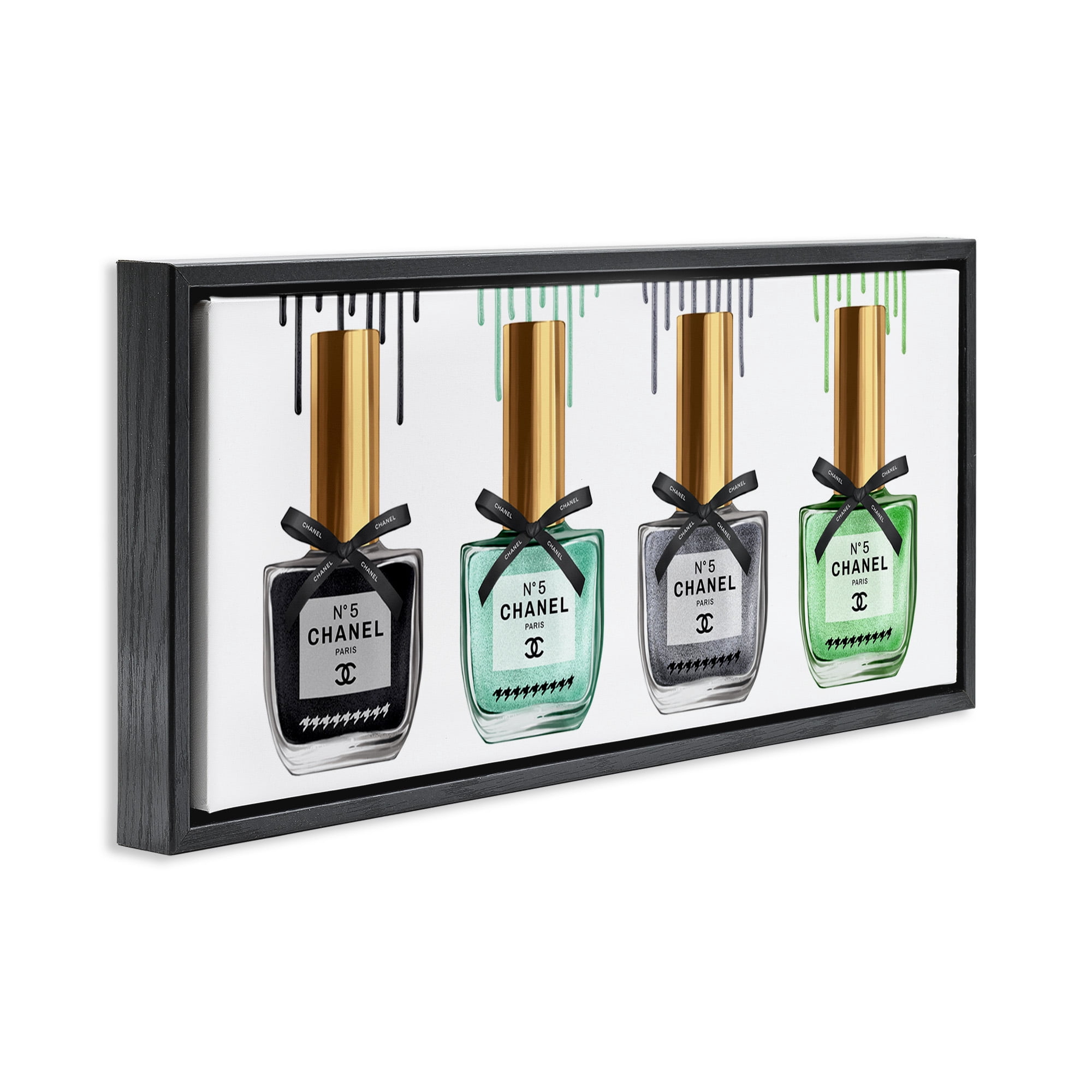 Stupell Industries Makeup Collection Nail Polish Beauty & Fashion Painting Black Floater Framed Canvas Art Print Wall Art, 31 x 14