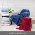 thumbnail image 6 of CBCHome Jumbo Velvet Plush Wide Ribbed Throw Blanket - Super Soft, Warm, Cozy Fluffy Throw for Couch, Bed, Sofa - All Season Décor (Bright White, 90" x 108"), 6 of 9