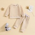 thumbnail image 2 of NOLDARES Toddler Boys Fall Outfits Long Sleeve Shirt Elastic Waist Pants 2Pcs Little Kids Clothes Set(T262-Beige), 2 of 6