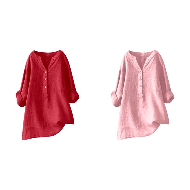 (2-Pack) Rinsvye Womens Solid Color Long Sleeve Mandarin Collar Blouse Women Clothing Timeless Design