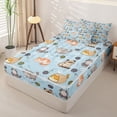 thumbnail image 2 of Homewish Kids Kawaii Cat Zipper Twin Comforter Sets with Fitted Sheet and 2 Pillowcases, Blue Cartoon Animal Zipper Bedding Set, Polka Dots Reversible, 4pcs, 2 of 6