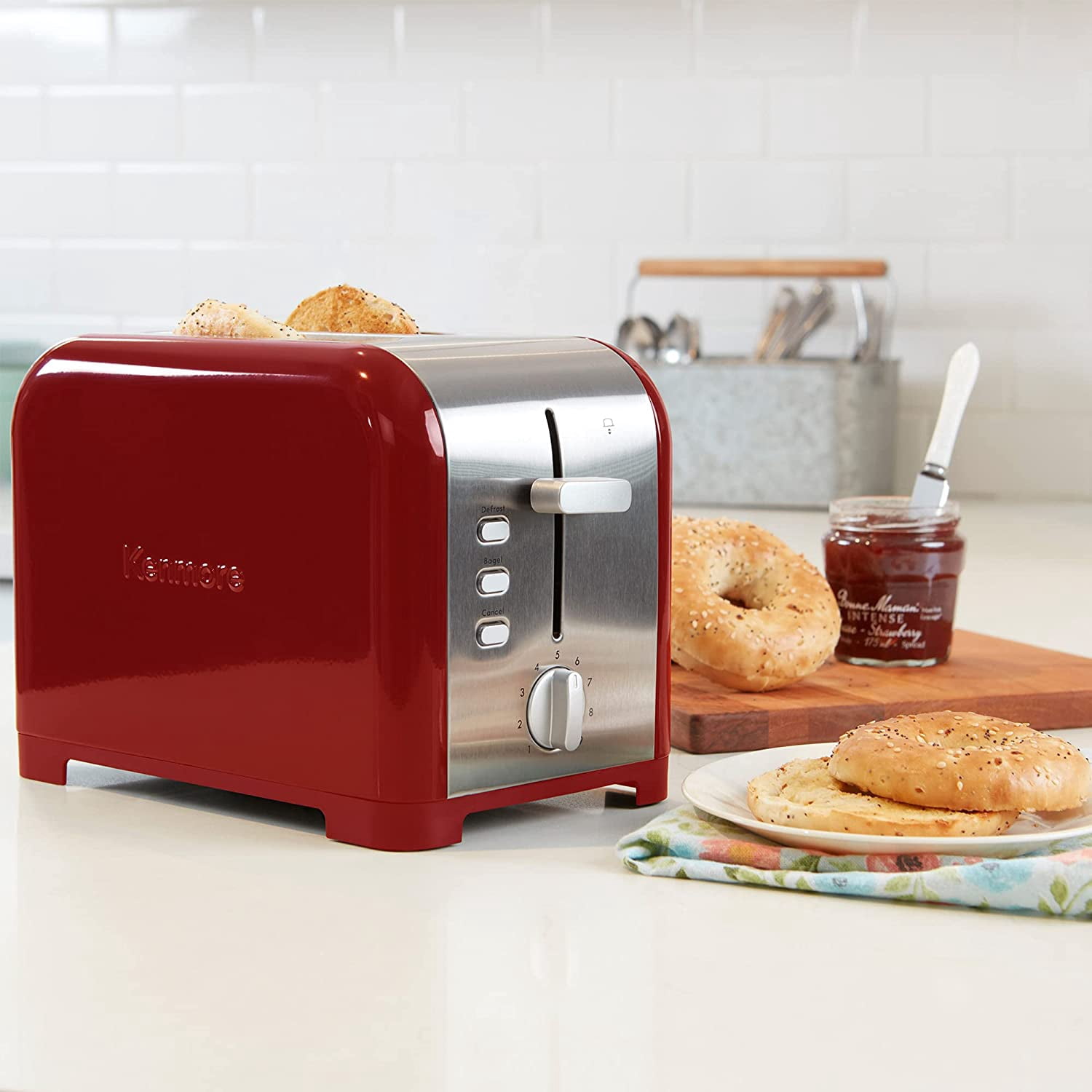 Kenmore 2-Slice Red Stainless Steel Toaster, Wide Slot, Bagel/Defrost