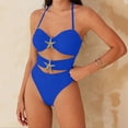 thumbnail image 4 of Ayolanni Cutout Girls Swimsuit Tummy Control Push-Up One-Piece Swimwear Cheeky Bikinis Backless Halter Solid Bathing Suit Blue L, 4 of 6