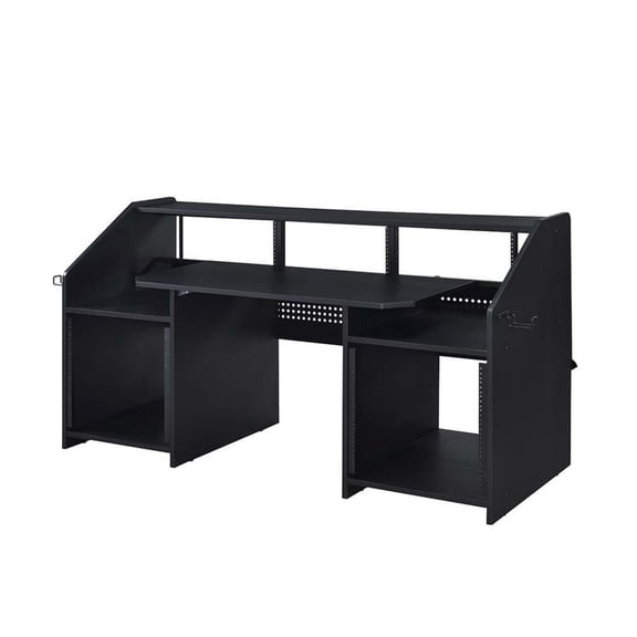 71 Inch Wood Music Studio Desk Keyboard Tray Monitor Top Black - Saltoro Sherpi