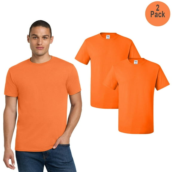 JERZEES Men's Dri-Power 50/50 Hi Vis T-Shirt, Short Sleeve Crew Neck Tee, Safety Orange, L, 2 Pack