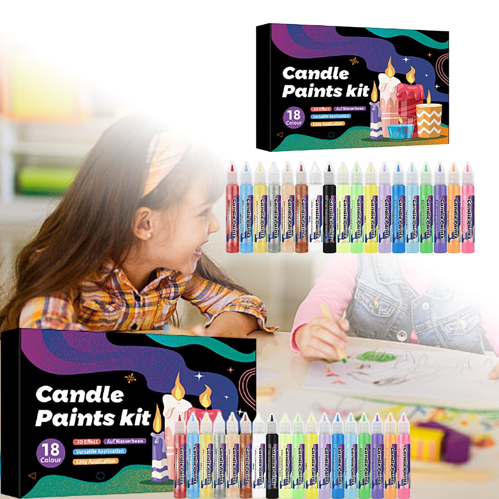 Candle Paints Kit Candle Painting For Kids DIY Craft Art Washable With Outliner Pen Create Your Own Stained Glass Window(270ml)