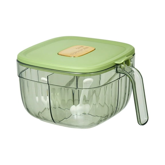 Nkmbld Seasoning Storage Containers with 4 Grids Condiment Spice Jar for Kitchen Counter Keeping Sugar,Salts,Spice,Sauce, Green