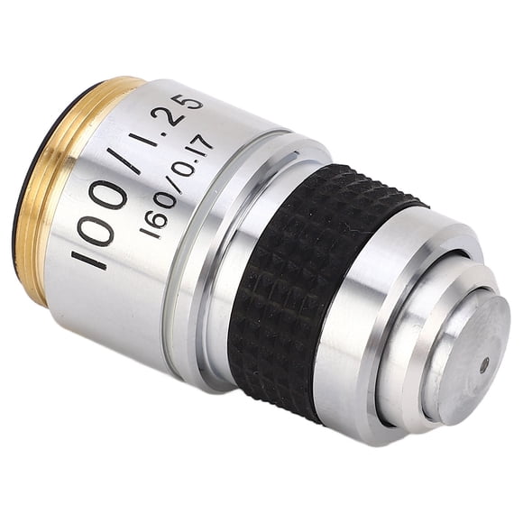 Lentille de Microscope, Objectif de Microscope en Alliage d'Aluminium Laiton 100X Professionnel Facile à Transporter Taille RMS pour Étude