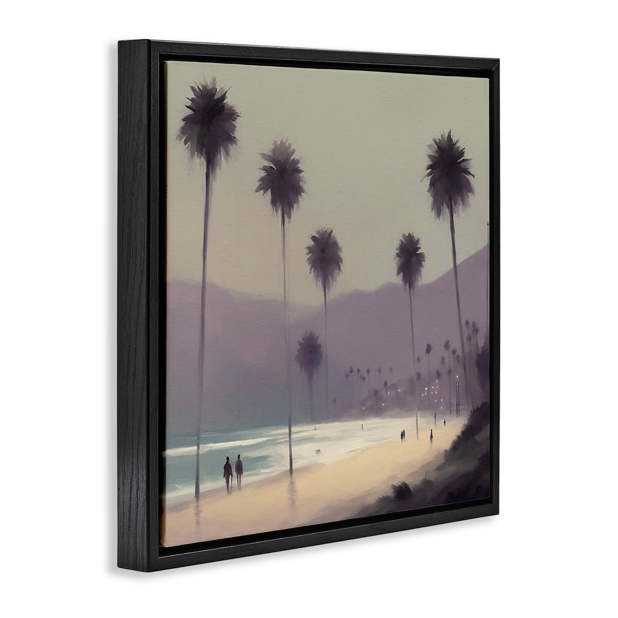 Stupell Industries Looming Palms Beach Landscape & Nature Painting Black Floater Framed Canvas Art Print Wall Art, 18 x 18