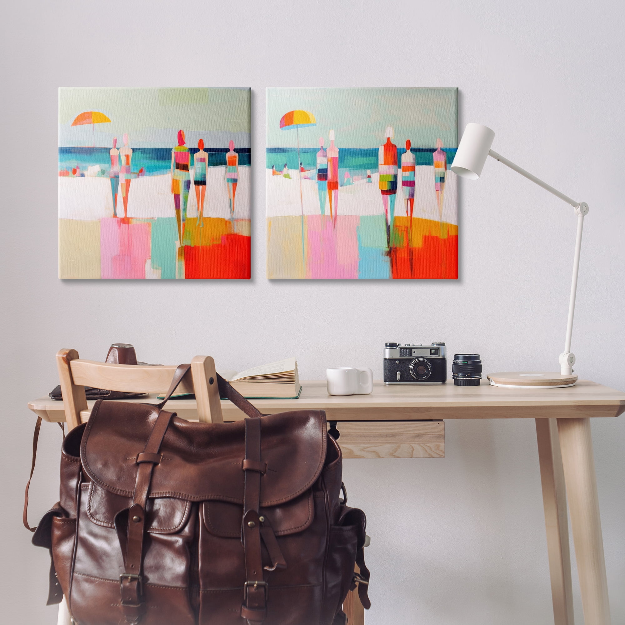 Stupell Industries Abstract Beach Goers People Painting Wrapped Canvas Art Print Wall Art, 24 x 24, Set of 2