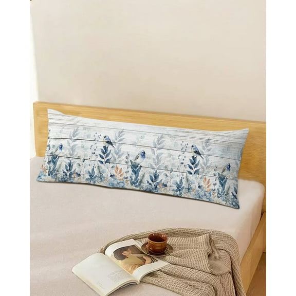 Rustic Christmas Throw Pillow Cover,Winter Blue Poinsettia Eucalyptus Leaves Berry Rectangle Decorative Pillow Case Protector Soft Cushion Cover Lumbar Pillowcase for Couch Sofa Decor 20x54 Inch