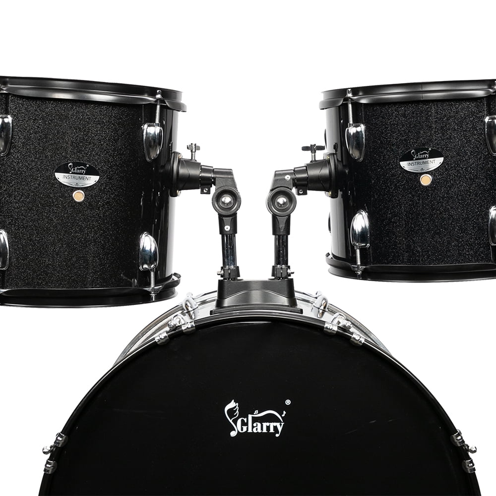 Full Size Adult Drum Set 5-Piece Black with Bass Drum, two Tom Drum, Snare Drum, Floor Tom, 16" Ride Cymbal, 14" Hi-hat Cymbals, Stool, Drum Pedal, Sticks