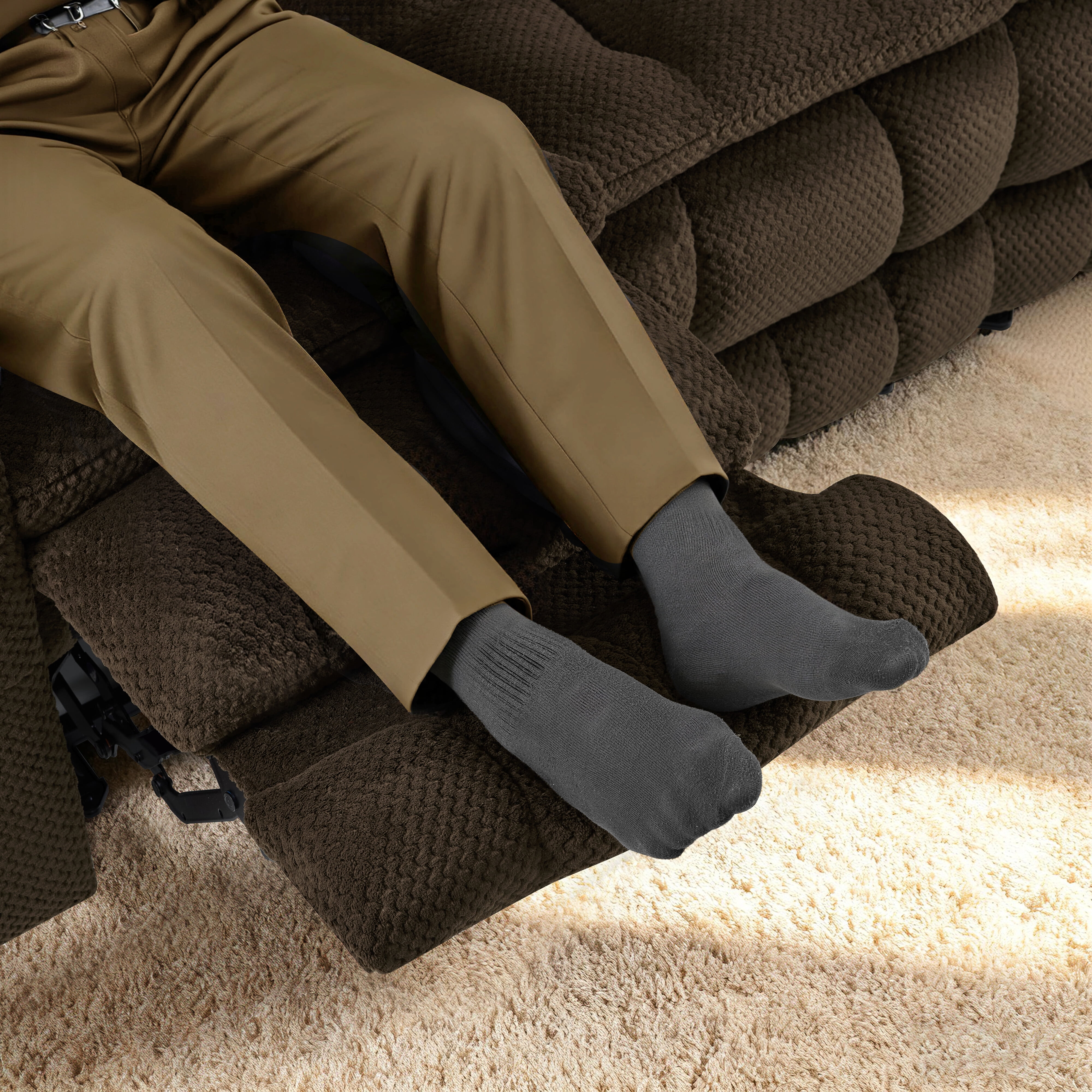 MCombo 80.7" 3 Seater Power Reclining Sofa Couch with Heat Vibration Massage for Living Room, Fabric, Brown