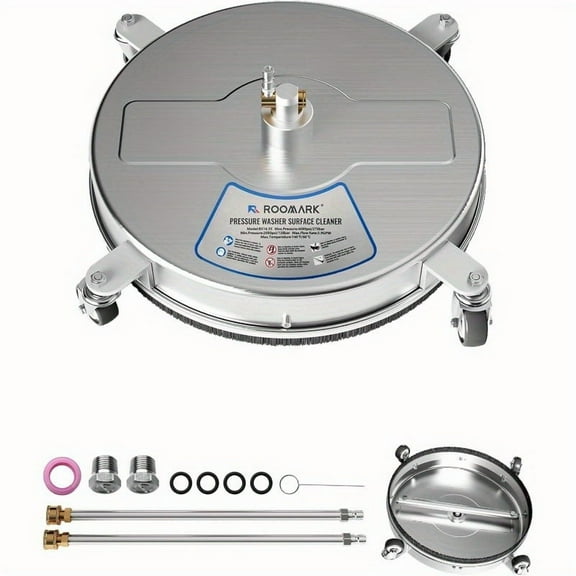 16.5" Stainless Steel Pressure Washer Surface Cleaner - 4000 PSI with 4 Wheels & 2 Wands - For Driveway, Deck & Patio Cleaning